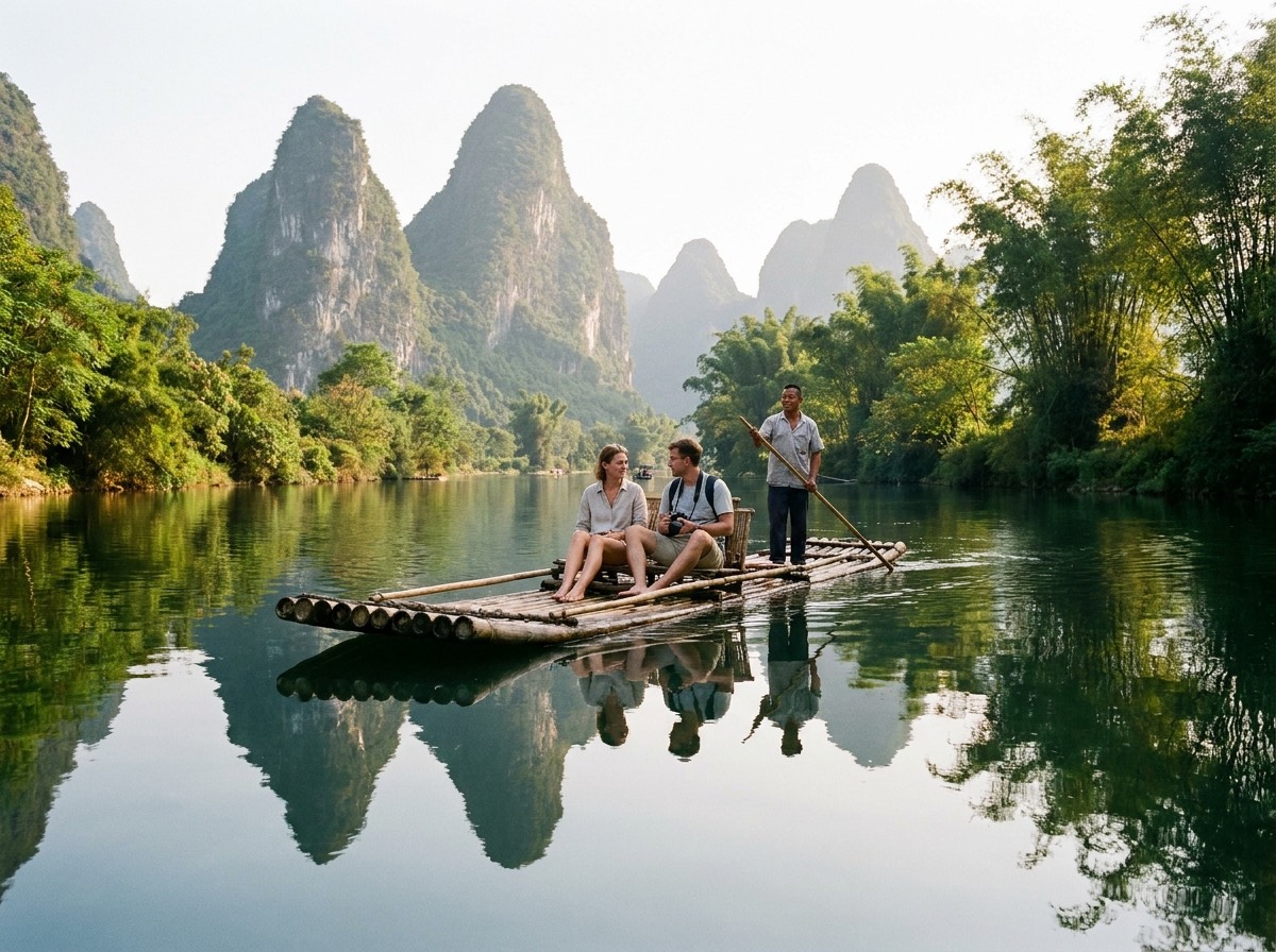 Balsa de bambú por el río Yulong