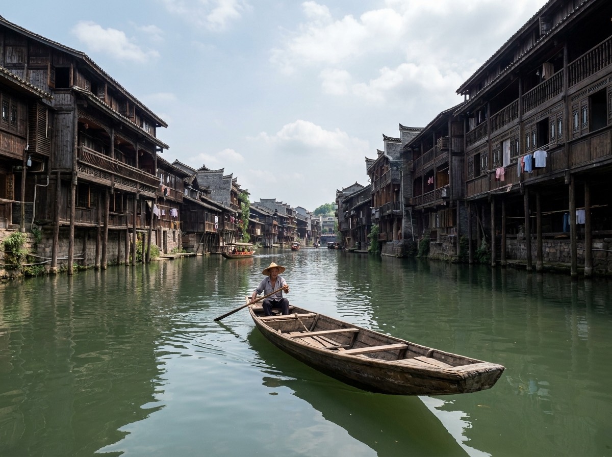 Barca por el río Tuojiang